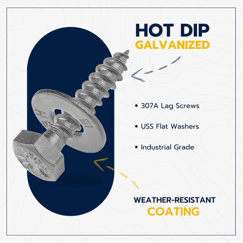 Heavy Duty Lag Screw Kit Quarter Inch By One And One Half Inch Lag Screws With One Hundred Flat Washers Hot Dip Galvanized