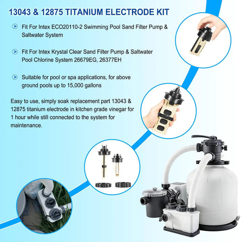 Replacement Titanium Electrode And ECO Electrodes Kit For Saltwater Pool Chlorine Systems product image with Krystal Clear Sand Pump
