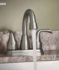 Idora Two-Handle Centerset Bathroom Faucet With High Arc Spout, Spot Resistant Brushed Nickel Finish, water flowing