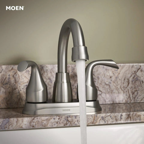 Idora Two-Handle Centerset Bathroom Faucet With High Arc Spout, Spot Resistant Brushed Nickel Finish, water flowing