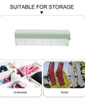 Slick Hanging Underwear Organizer Drawer Box For Socks Storage With Durable Wall Mount Hooks And Heavy Duty Plastic Wardrobe Sorting Bin in light green.