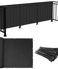 Three Feet By Twelve Feet Balcony Privacy Fence Screen Cover With Zip Ties for outdoor deck, black breathable 200GSM material.