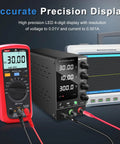 Variable DC Power Supply 30V 10A Benchtop Pro-Grade Regulated Switching Power Supply With On Off Output Switch High Precision 4-Digit LED Display USB 5V 2A Port For Lab Prototyping And DIY Electronics with attached multimeter and oscilloscope in background