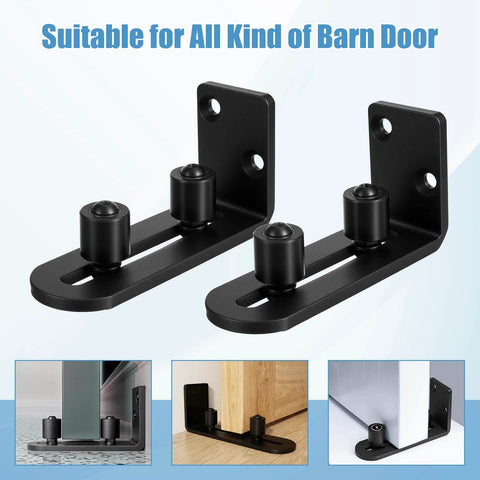 Rock Solid Barn Door Floor Guide 2 Pack With Adjustable Stay Rollers, Quiet Non Scratch Ball Bearing Hardware, black and flush mount