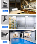 Crazy Bright 100W LED Shop Light Delivers 11000 Lumens Of Daylight 6000K, shown on floor, ceiling, wall for versatility.