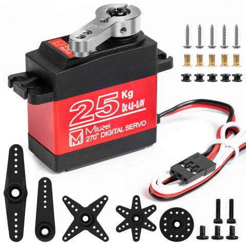 Beefy 25KG High Torque RC Servo Waterproof Full Metal Gear With 25T Horn 270 Degree Steering and accessories shown