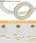 Lit 2 Ring Gold Crystal Chandelier With LED Integrated Dimmable 3000K Warm White Ceiling Lights showing DIY design options.