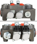 Heavy Duty 2 Spool Hydraulic Directional Control Valve with Joystick, cast iron, double acting, industrial grade, front view