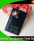 Fifty Pcs Matte Black Metal Business Card Blanks For Laser Engraving displayed with pink flowers