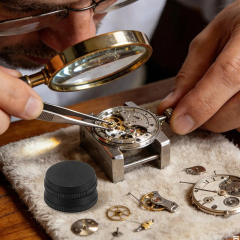 Watchmaker using Gearhead Watchmakers Oil Dish Ceramic Reservoir For Precise Lubrication, Portable Oiler Cup for tiny parts.