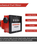 1 Inch Mechanical Fuel Meter For Diesel And Gasoline Transfer Pumps, High Viscosity Liquid Flow Gauge With Large Display on red housing