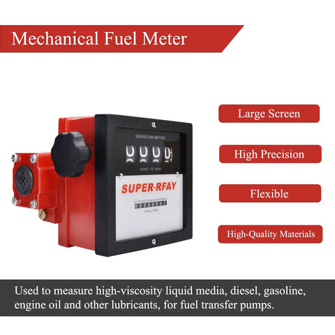 1 Inch Mechanical Fuel Meter For Diesel And Gasoline Transfer Pumps, High Viscosity Liquid Flow Gauge With Large Display on red housing