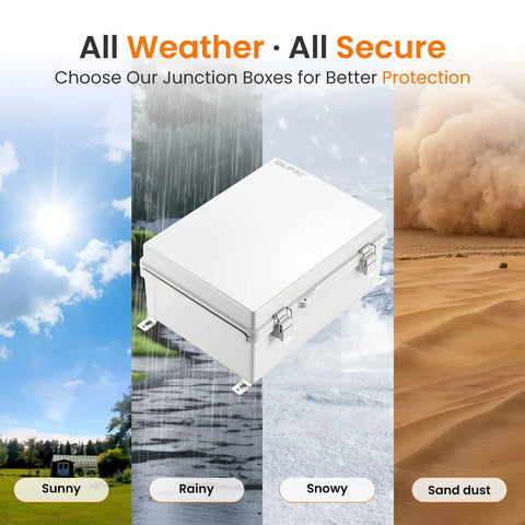 IP67 Waterproof Outdoor Electrical Junction Box With Mounting Plate Wall Brackets And Hinged Grey Cover in various weather conditions