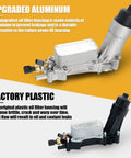 Upgraded Aluminum Oil Filter Housing Kit With Oil Cooler vs Factory Plastic comparison for 3.6L V6 Vehicles