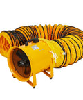 12 Inch High Velocity Air Mover Blower With 3500 CFM Beast Mode Airflow, yellow exhaust fan with 16.4 ft duct, front view
