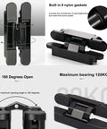 2 Pack Hidden Door Hinges 180 Degree Swing Heavy Duty 265 Lb Load Bearing For Seamless Cabinet Doors And Hidden Bookcase Doors 9.45 Inch Zinc Alloy Black