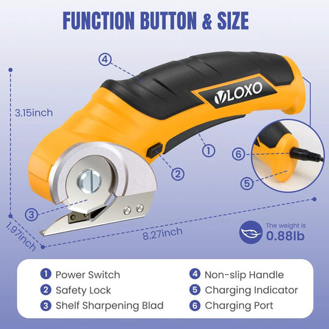 Cordless Cardboard Cutter Electric Scissors With Safety Lock For Cardboard, Fast 240 RPM Cutting, Rechargeable Rotary Box Cutter