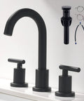 Two Handle Widespread Matte Black Bathroom Faucet for 3 Hole Vanities 8 Inch Centers with Pop Up Drain and cUPC Supply Lines