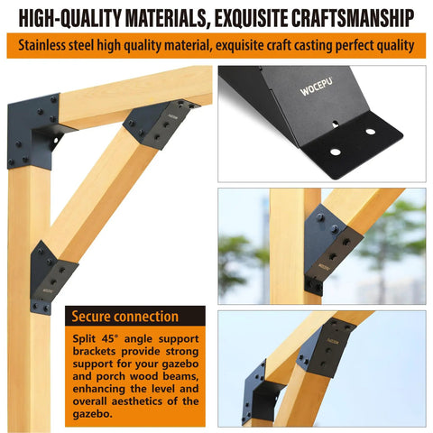 Beefy 4 Pack 45 Degree Angle Support Brackets For 4X4 Posts 3.5X3.5 Inch Outdoor Pergolas Gazebos Decks Porches Cabins Frosted Black Stainless Steel Waterproof Heavy Duty Kit With 304 Screws