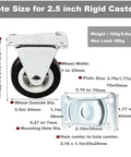 Diagram of 2.5 Inch Rigid Plate Caster Wheels Hard Rubber Non-Swivel For Furniture And Workbenches, 6 Pack With Screws