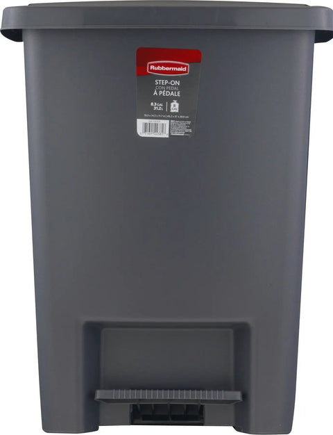 Front view of Step On Trash Can With Lid 8.25 Gallon Gray Quiet Close Easy Clean Wastebasket For Home Kitchen Bedroom Office Space Saving.