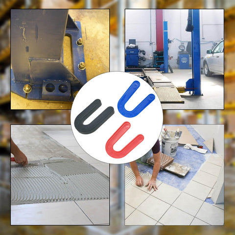 Heavy Duty Vehicle Lift Leveling Shim Kit With Grippy Polyethylene Wedges, showing black, red, blue wedges.