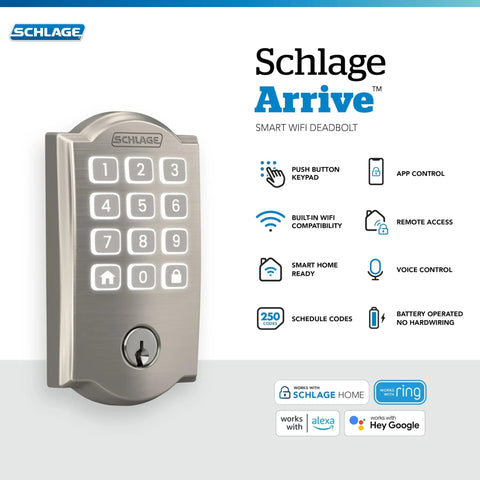 Smart Wifi Deadbolt Lock With App Managed Remote Access And Keyless Entry Door Hardware Featuring Camelot Trim In Satin Nickel For No Sweat Setup And Solid Crib Security