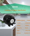 Upgrade Your Cooling Game With A 9W 115V 60Hz 1700RPM Condenser Fan Motor Replacement For AC Units And Swamp Coolers 800402 Compatible Fits GDM GEM TSS STM TMC displayed in a kitchen environment with specifications overlay.