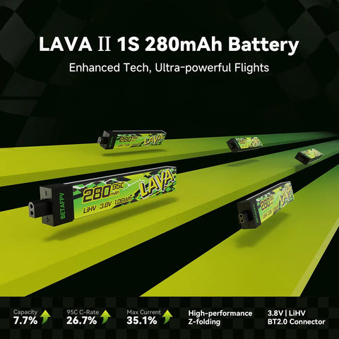 Lava II 1S 280mAh 95C LiHV Battery With BT20 Connector 5 Pack For Tiny Whoop Drones enhanced tech and powerful flights