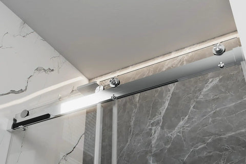 Heavy Duty Soft Close Shower Door Hardware No Fuss Slick Glide Roller Kit For Flat Track Bathroom Sliders featuring polished chrome finish.