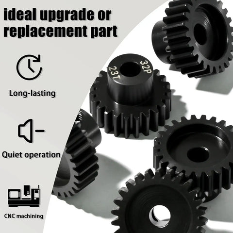 Beefy Hardened Steel Pinion Gear Set 32P 5mm Shaft 23T 24T 25T 26T 27T with M4 screw and hex key for one tenth scale RC cars