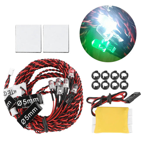 LED Light Kit For RC Airplane Night Flying, Easy Install, durable wiring, transmitter channel controlled lighting modes, components