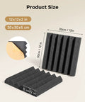 Premium Soundproof 36 Pack Wedge Acoustic Foam Panels Self Adhesive Wall Tiles High Density Fire Resistant Audio Dampening Treatment For Home Studio And Gaming Den Room Vibes Black, 12x12x2 in size details.