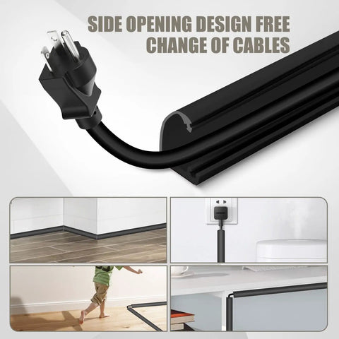 Super Sleek Silicone Wall Cable Track With Side Access Lid For Heavy Duty Wire Clutter Zero Sweat Peel Stick Mount For Living Room Entertainment Center directly showing flexible cable track with side opening for easy cable changes.