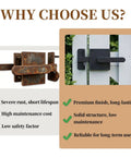 Rock Solid Heavy Duty Double Sided Gate Latch With Handles Black Aluminum Fence Lock For Backyard And Garden Wood Gates Rust Proof Surface Mount Hardware Built Tough For Inswing Fencing Gear comparison image showing rusted latch vs new latch.