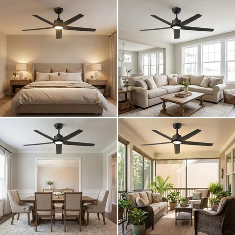 52 Inch Black Ceiling Fan with Light and Remote Control 3CCT Quiet DC Motor 5 Blade Modern Farmhouse Style in Living Room and Bedroom
