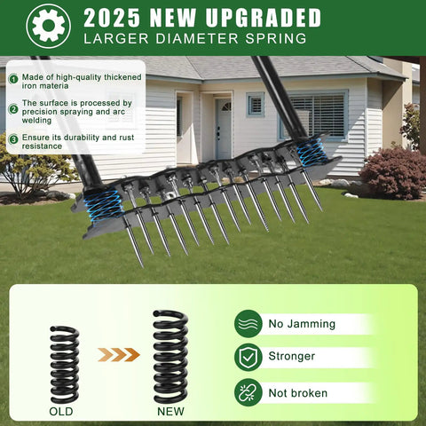 Manual Lawn Aerator Tool With Dual Spring Spikes Stainless Steel Lawn Aerator For Soil Loosening Adjustable T Handle No Fuss