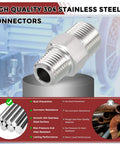 Rock Solid Three Eighths Inch NPT To One Quarter Inch NPT Stainless Steel Hex Nipple Hose Connector Adapter For Pipe Repair