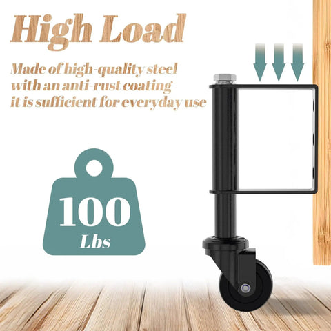 Side view of 2 Inch Gate Caster Wheel with rubber tire and steel frame for 100 lb capacity, part of 2 Pack for Wooden Gates, Spring Loaded.