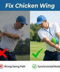 Two golfers demonstrating swing technique with Golf Swing Training Ball With Lanyard for fixing slices and hooks.