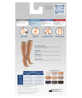 Womens Knee High Compression Stockings 15 To 20 Mmhg Sheer Nude Nylons 20 Denier Open Toe support hose packaging details and features.