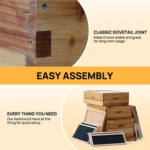 10 Frame Langstroth Beehive With 100 Percent Beeswax Coating includes frames, foundations, and wooden dovetail joints.