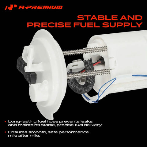 Close-up of Heavy Duty Electric Fuel Pump Module Assembly With Integrated Pressure Sensor Fits Hyundai Sonata 2006 Through 2010, showing fuel hose and wiring.