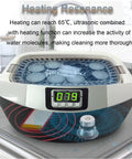 Industrial Grade Ultrasonic Cleaner With Heater And 2.5L Capacity, Digital Display showing timer, ultrasonic waves within the chamber