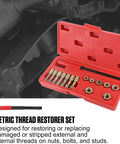 15-Piece Metric Thread Chaser Set For Repair And Re-Tapping Damaged Metal Threads With 7 Dies, 7 Taps, 1 Restorer File In Blow-Molded Box