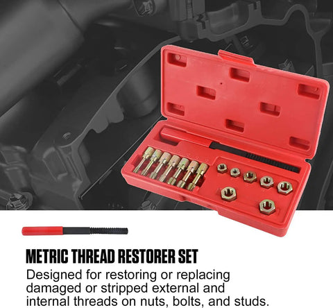 15-Piece Metric Thread Chaser Set For Repair And Re-Tapping Damaged Metal Threads With 7 Dies, 7 Taps, 1 Restorer File In Blow-Molded Box