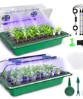 80 Cell Seed Starter Tray Kit With Grow Lights For Seedling Growth 2 Pack, shown with plants, lights, and accessories.