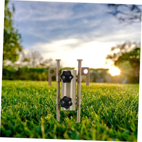 Six-Piece Adjustable Camping Tent Pole Kit with Heavy-Duty Aluminum Stakes on lawn at sunset
