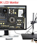 4K HDMI Microscope Camera Kit Pro Grade For Industry Lab And PCB Work, 180X C Mount Lens, Big Stereo Stand, 144 LED Light on 32 inch monitor