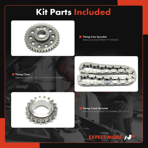 3 Piece Timing Chain Kit With Sprocket For Ford Ranger 1999 To 2008 Taurus 1999 To 2006 2007 Windstar Timing Cam Crank Sprockets